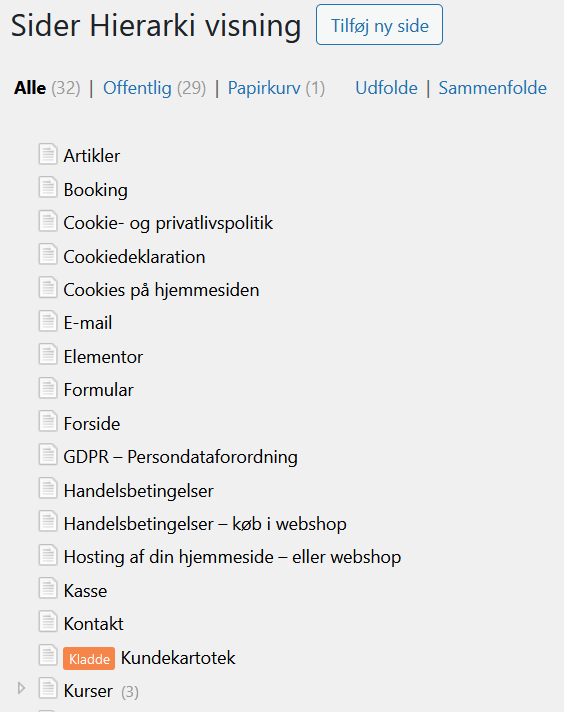 Skærmvisning af alle sider